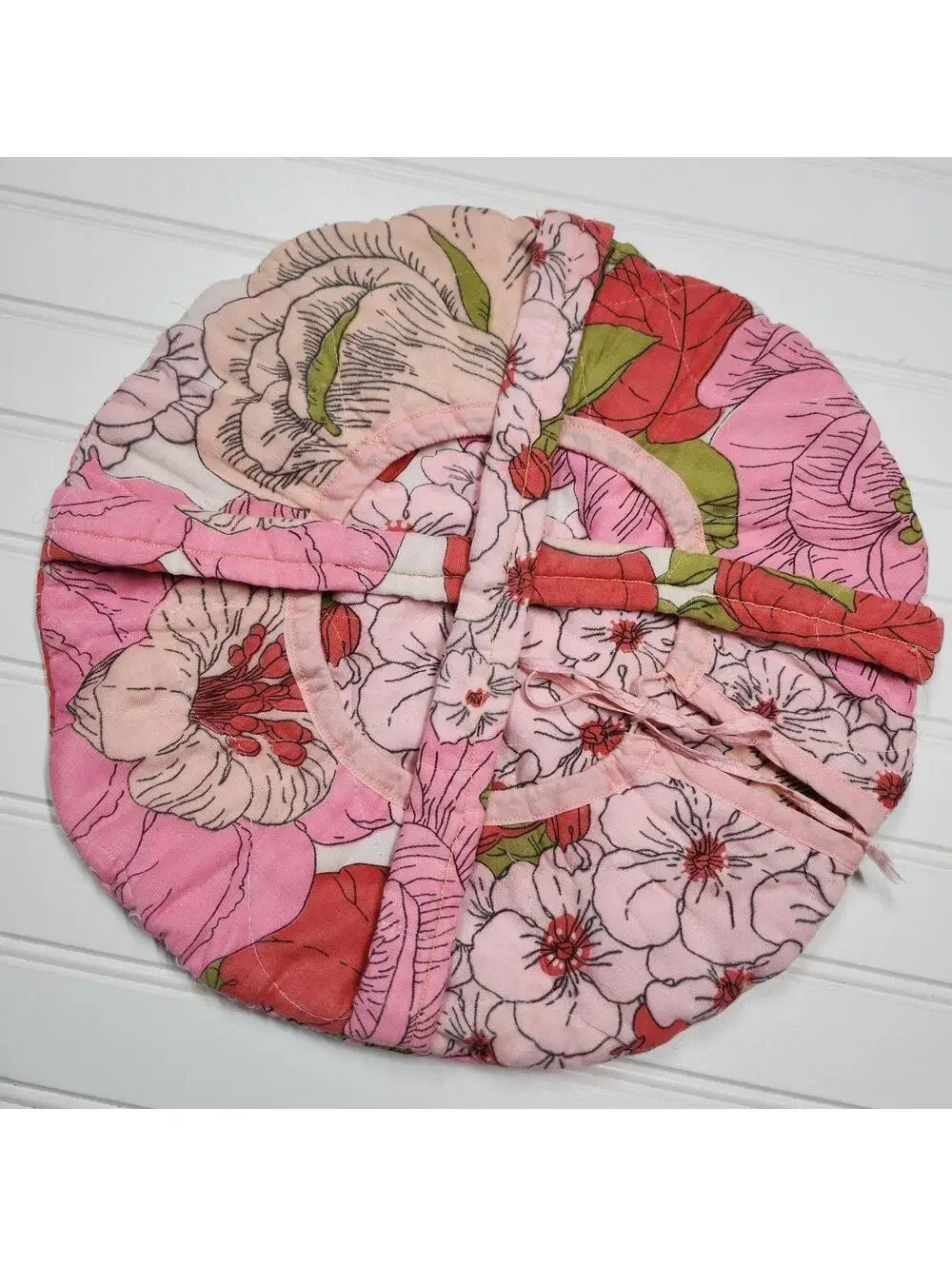 Handmade Quilted Pie Carrier Pink Floral Fabric Casserole Tote Like New 9